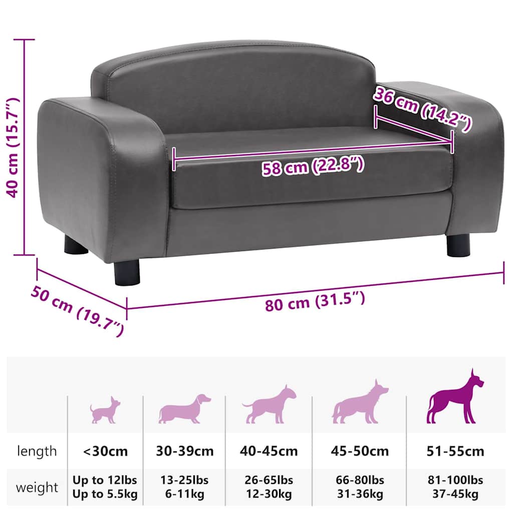 Hundesofa Grau 80x50x40 cm Kunstleder