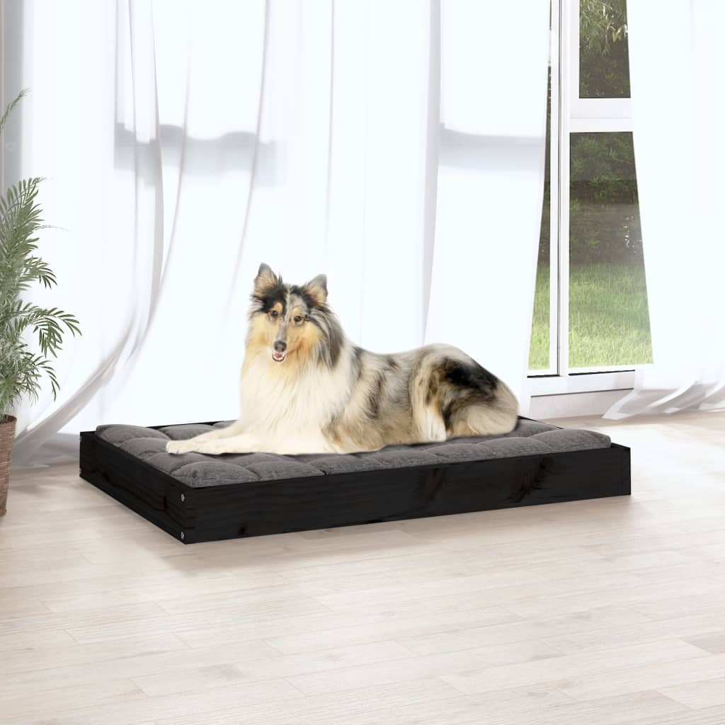Hundebett Schwarz 91,5x64x9 cm Massivholz Kiefer