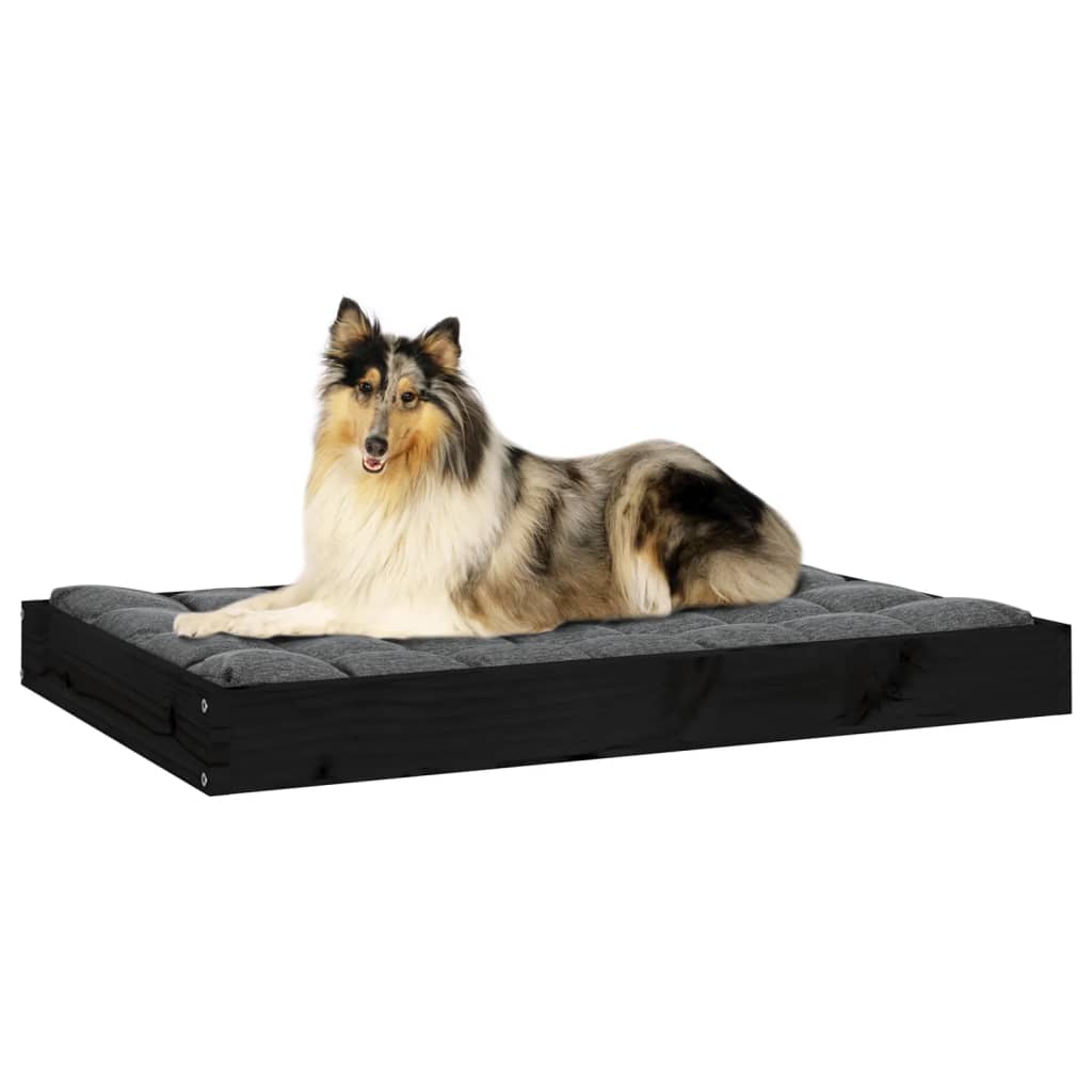 Hundebett Schwarz 91,5x64x9 cm Massivholz Kiefer