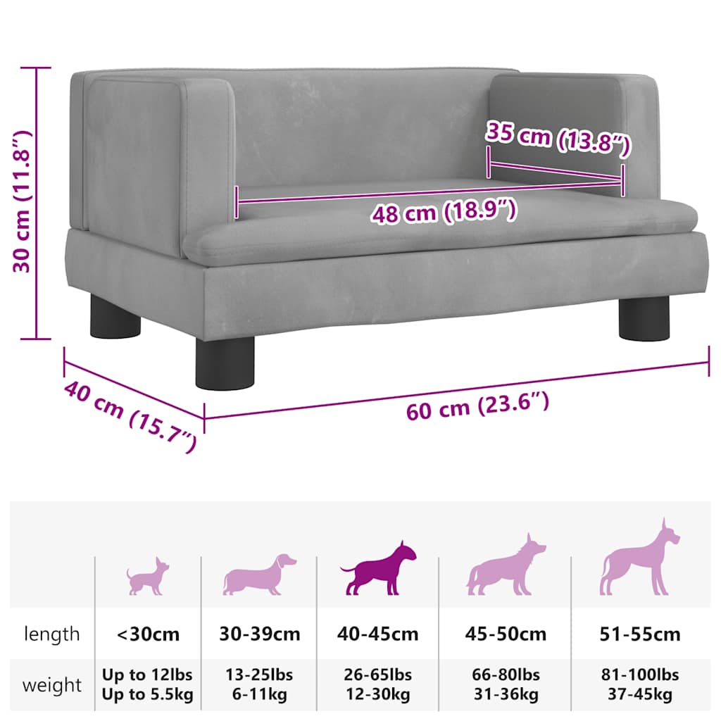 Hundebett Hellgrau 60x40x30 cm Samt