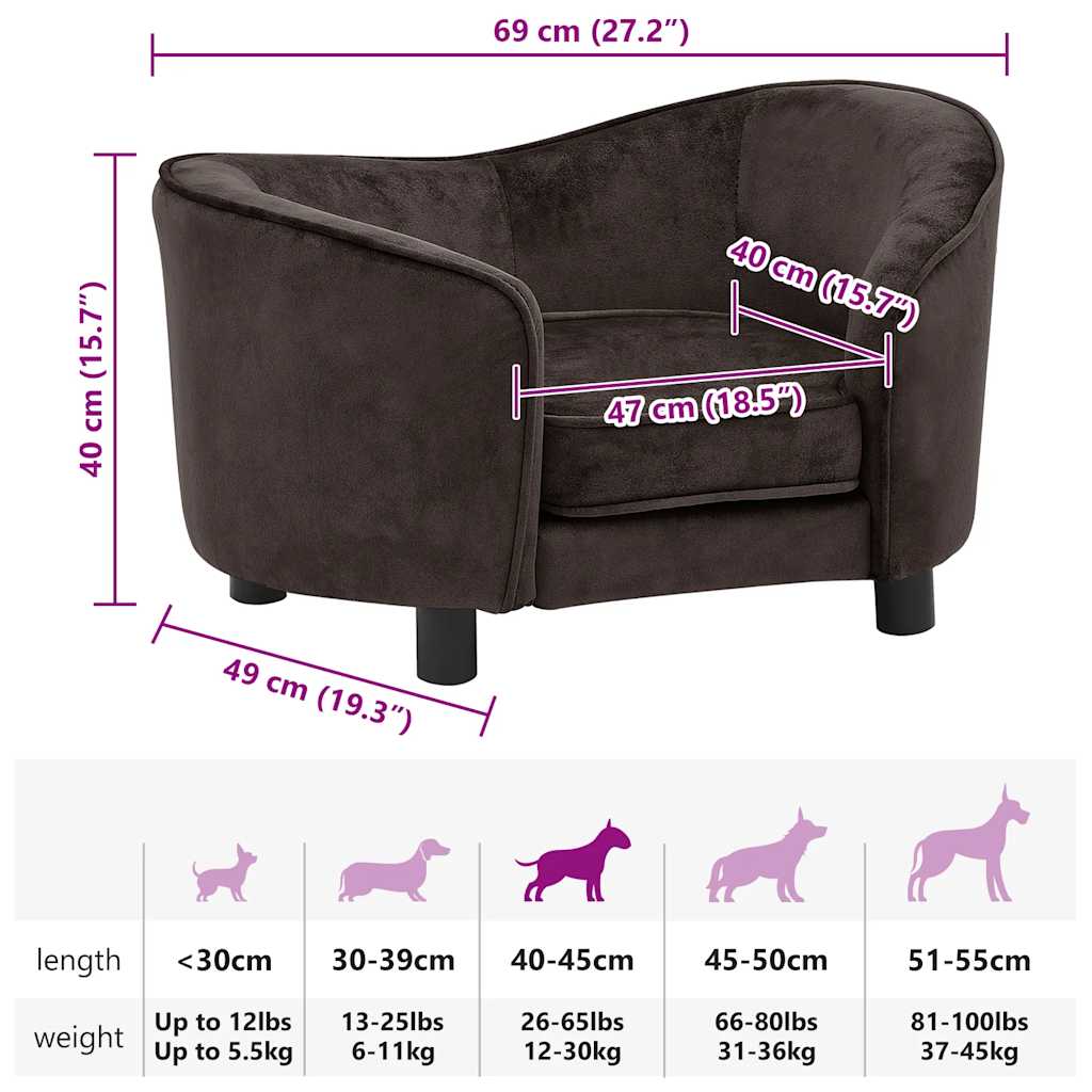 Hundesofa Braun 69x49x40 cm Plüsch