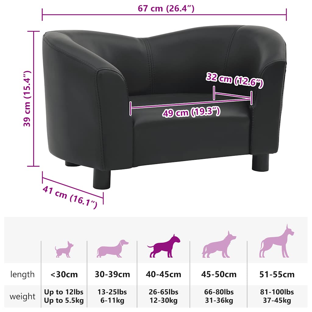 Hundesofa Schwarz 67x41x39 cm Kunstleder