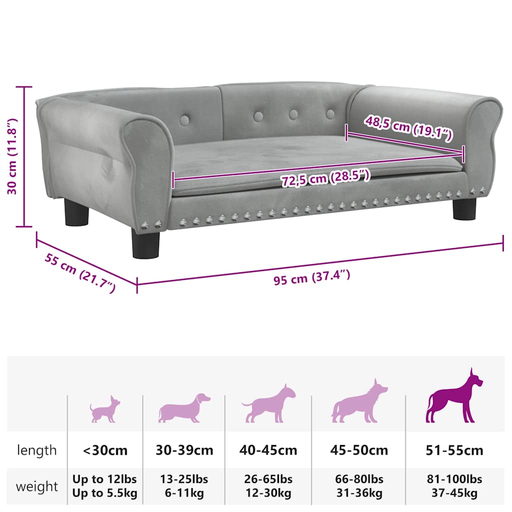 Hundebett Hellgrau 95x55x30 cm Samt