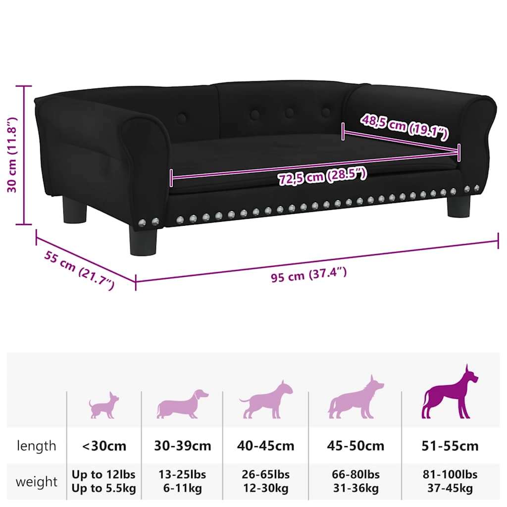 Hundebett Schwarz 95x55x30 cm Samt