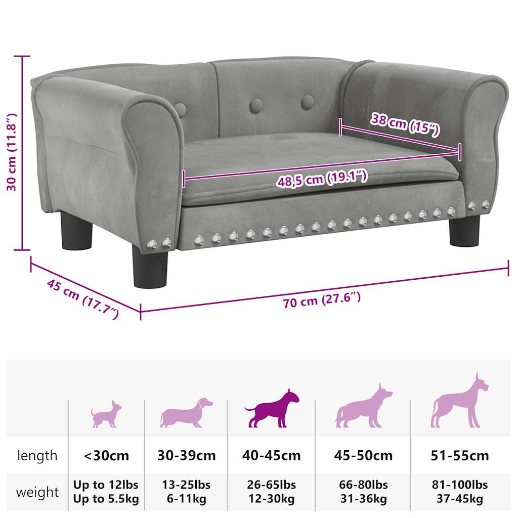 Hundebett Hellgrau 70x45x30 cm Samt