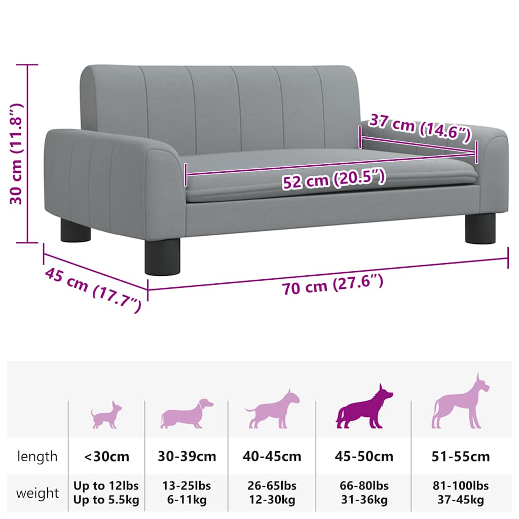 Hundebett Hellgrau 70x45x30 cm Stoff