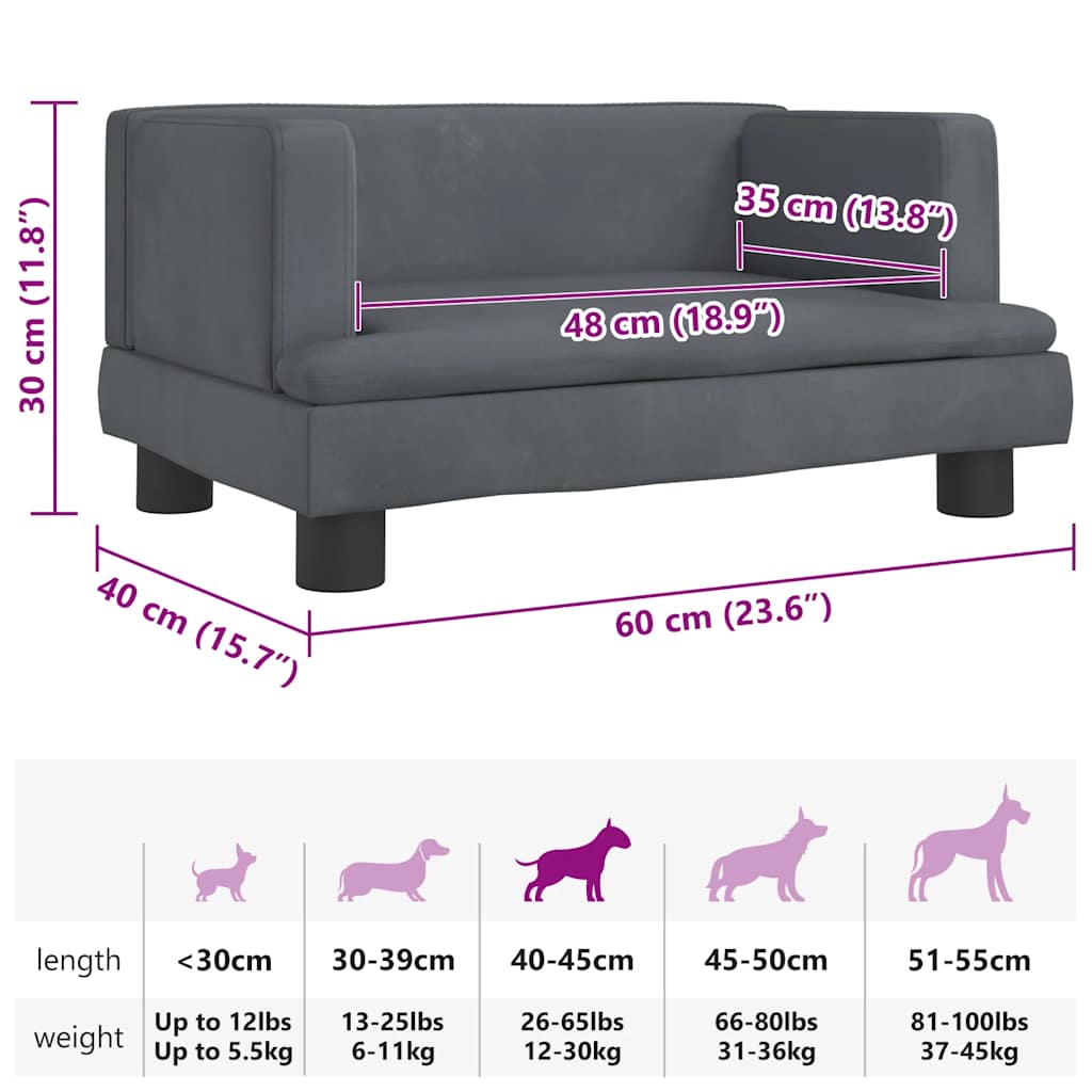 Hundebett Dunkelgrau 60x40x30 cm Samt