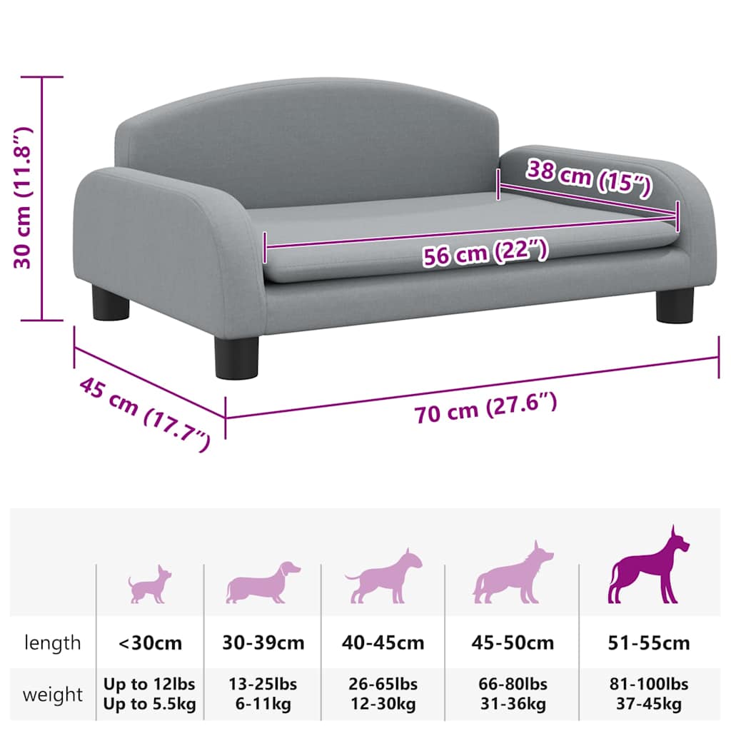 Hundebett Hellgrau 70x45x30 cm Stoff