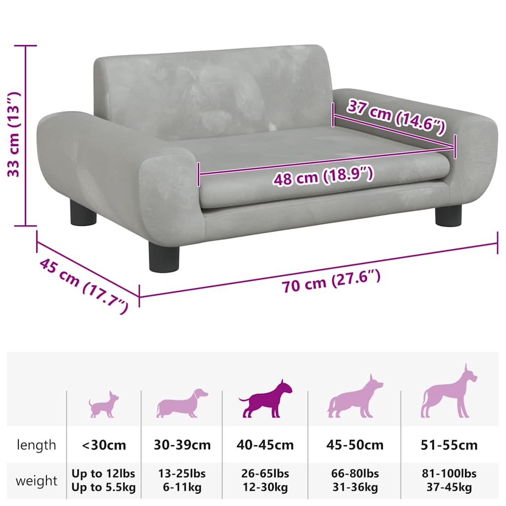 Hundebett Hellgrau 70x45x33 cm Samt